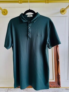 Lacoste Mens 2XL Polo Dark Green Embossed Logo Stretch Jersey Tennis Golf Prep
